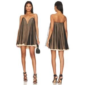 NBD Breeta Mini Dress Plunge Chiffon Overlay Witchy Y2K Babydoll Coquette Size M